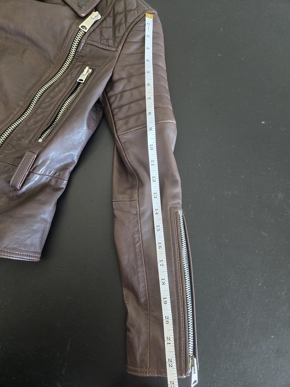 AllSaints Bryden Leather Biker Jacket US 2 UK 6 Brown Quilted Lambskin - Picture 12 of 13